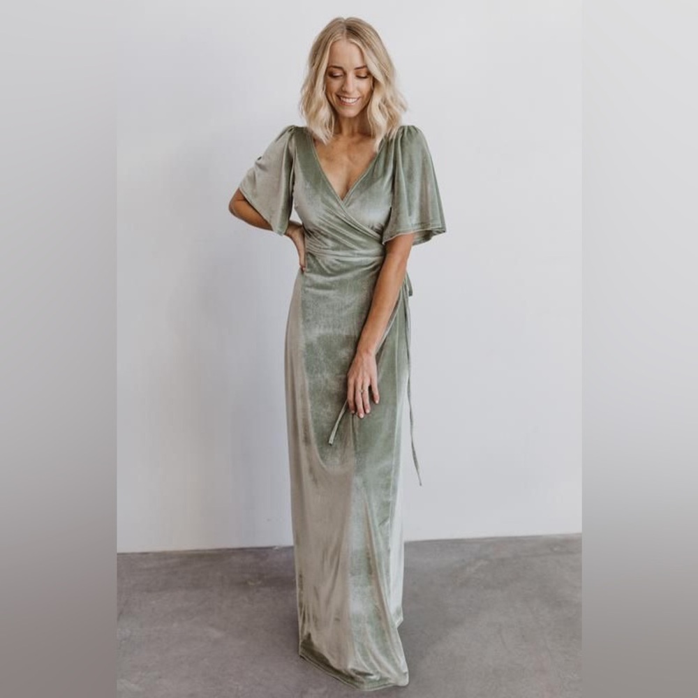 Baltic Born Meghan Sage Velvet Wrap Maxi Dress